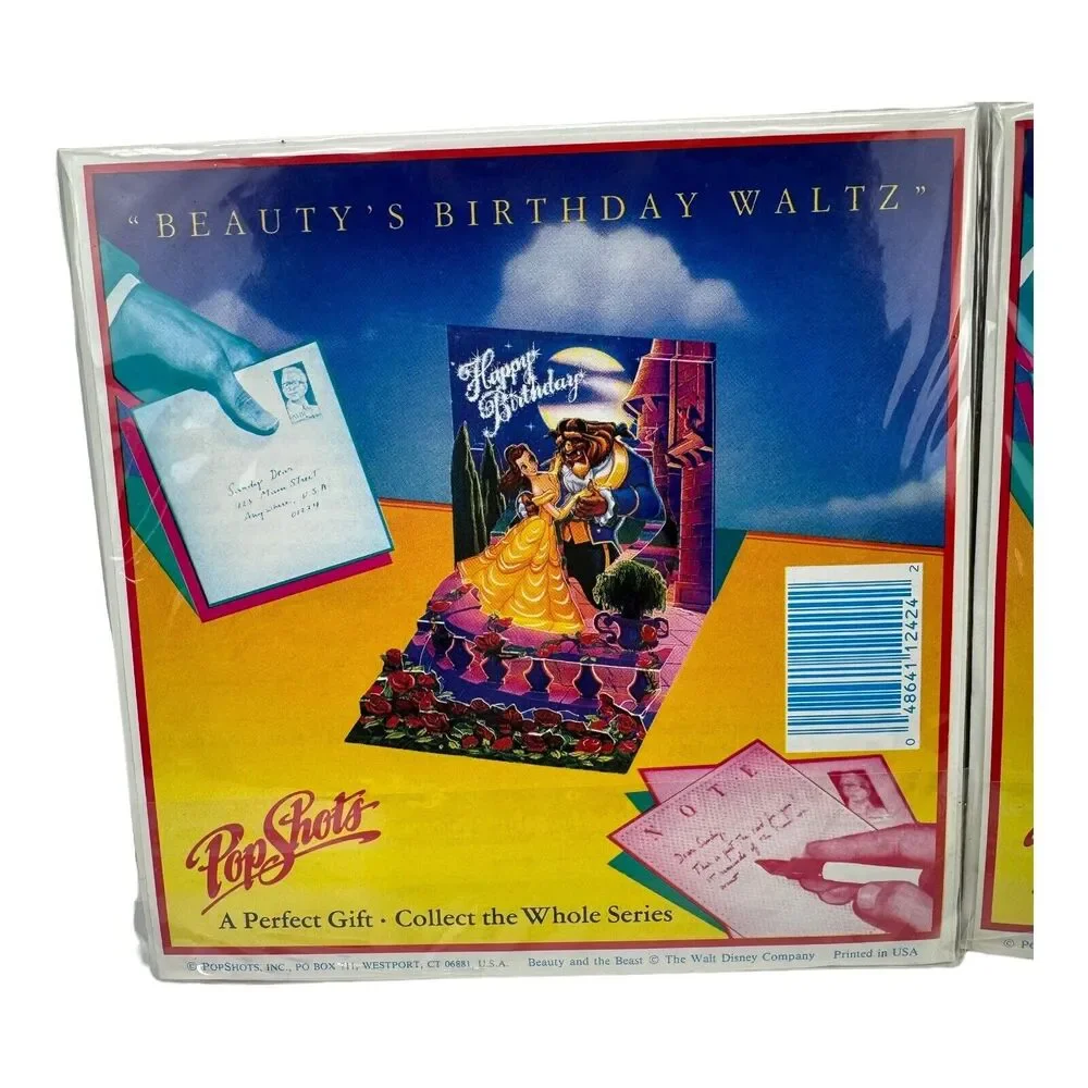 NOS 7 Disney Pop Shots Greeting Cards Lion King Beauty & Beast, 1 Floral B’day